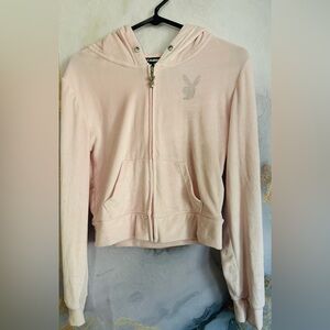 Playboy Pink Veleur Zip-Up Hoodie with Bunny Logo